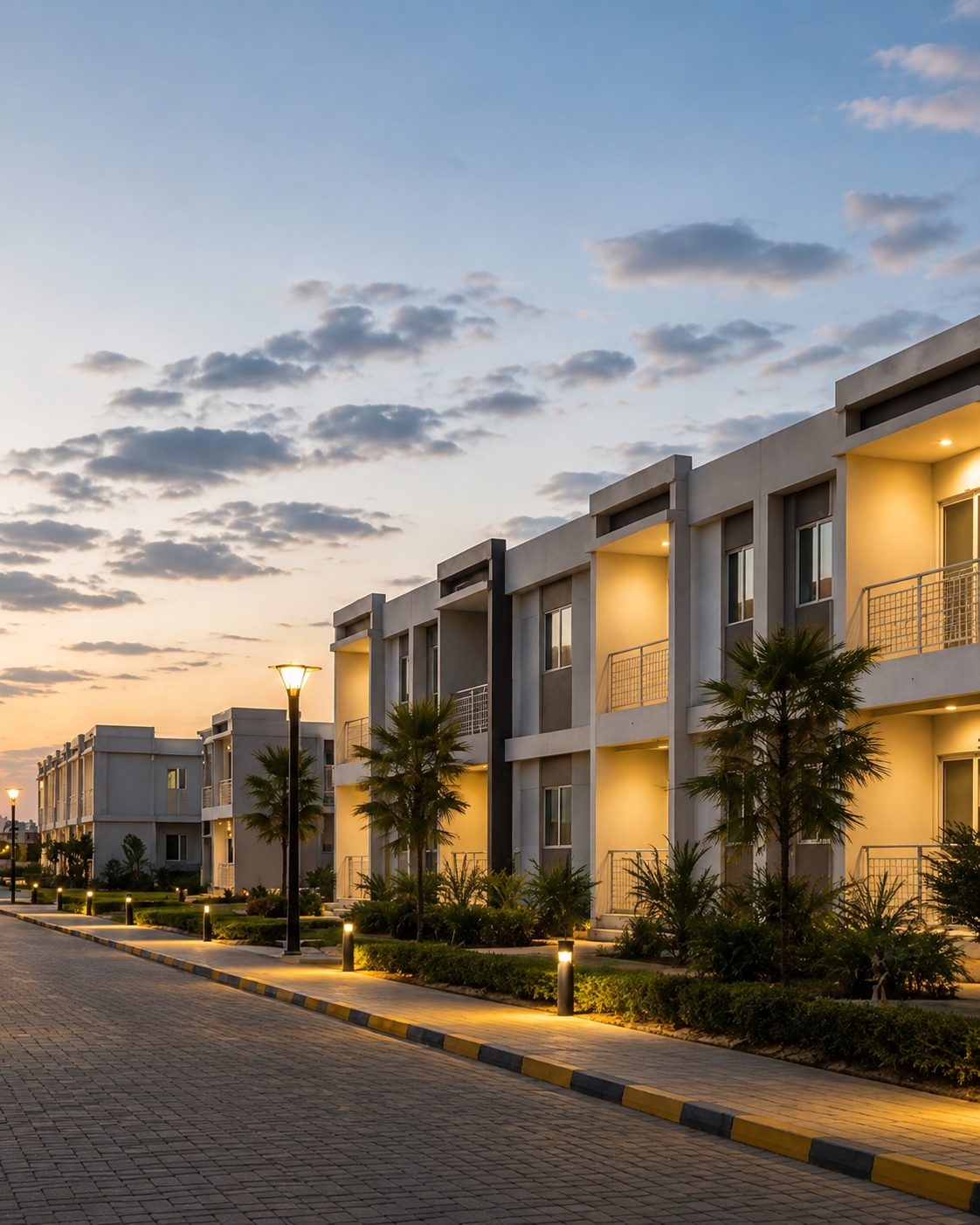 Nexcamp-managed employee housing community at dusk