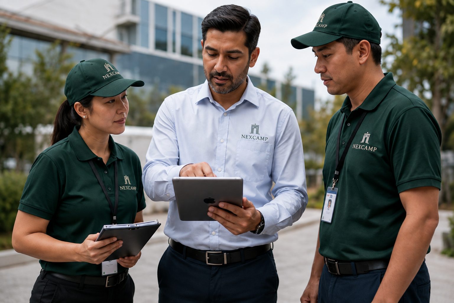 Nexcamp management team reviewing site plans